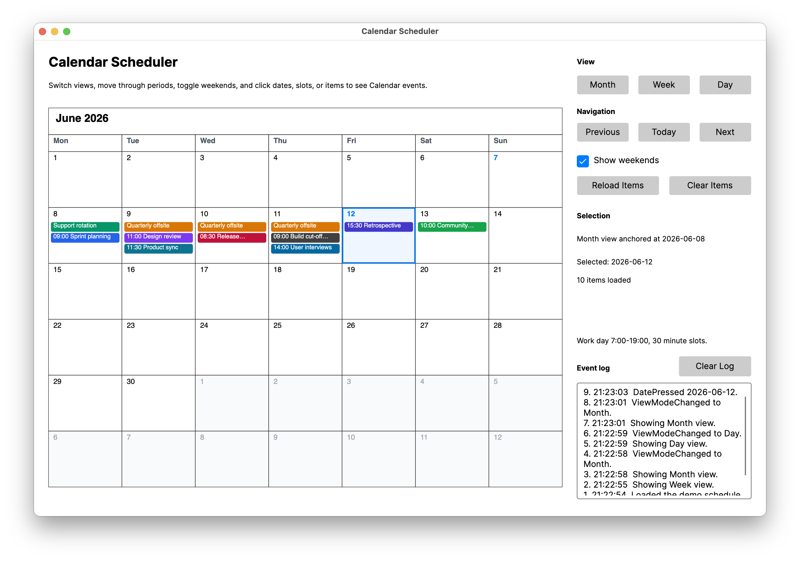 Calendar control