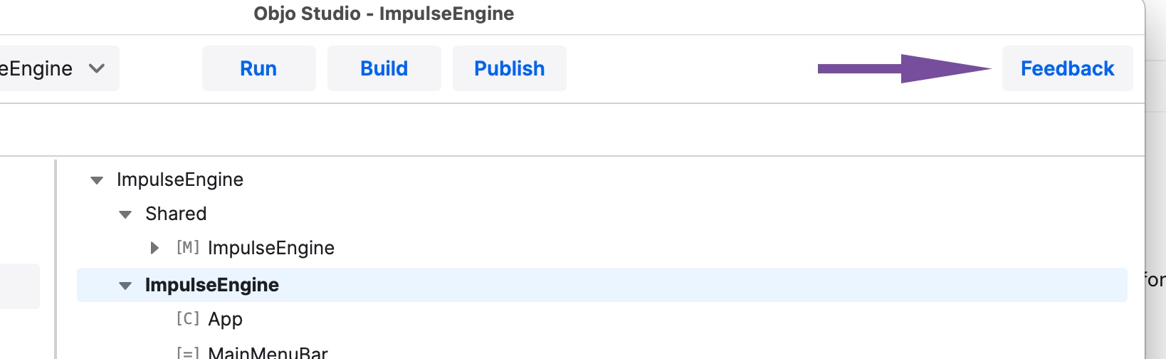 Feedback Objo Studio toolbar button