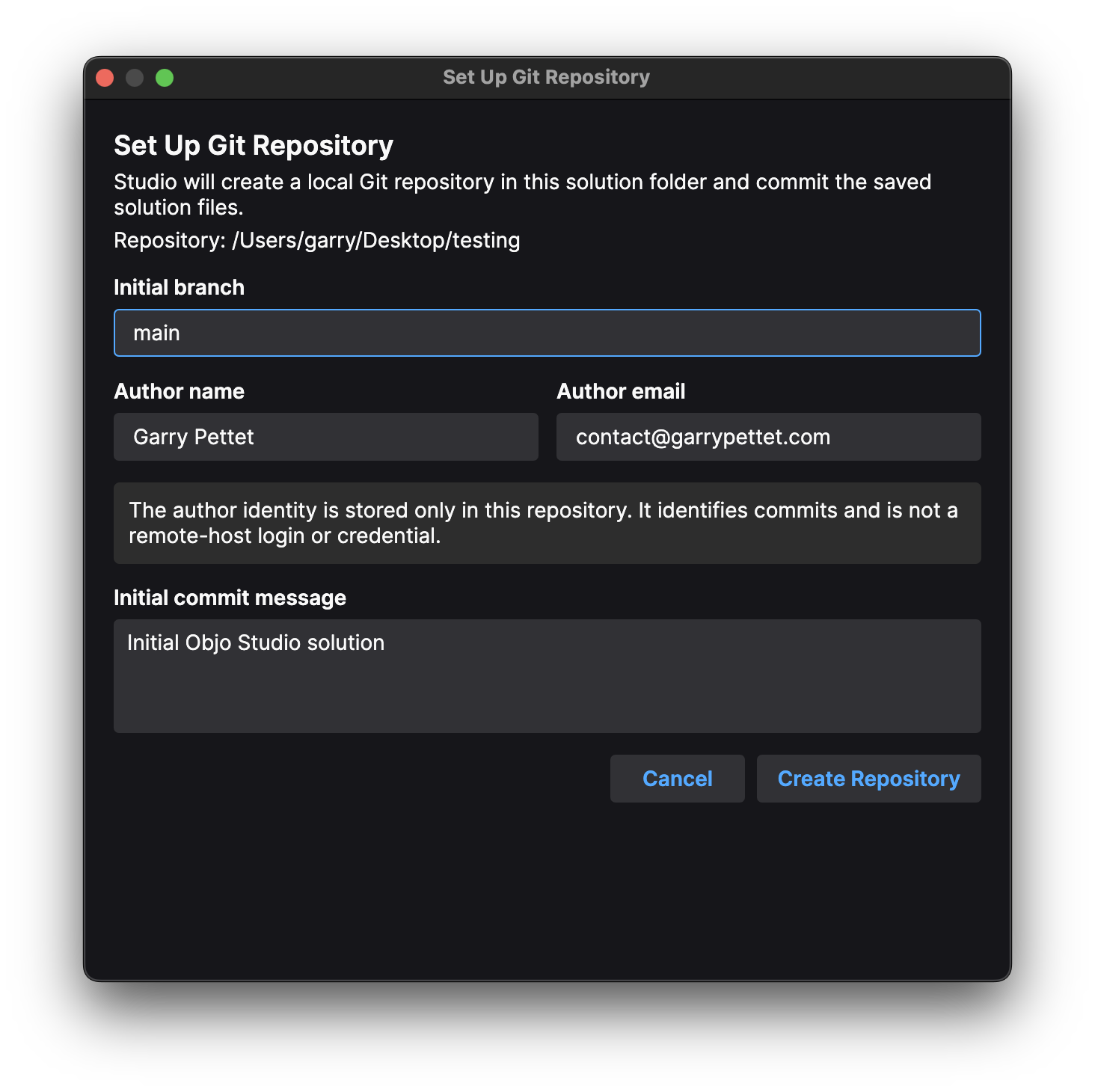 Git setup window