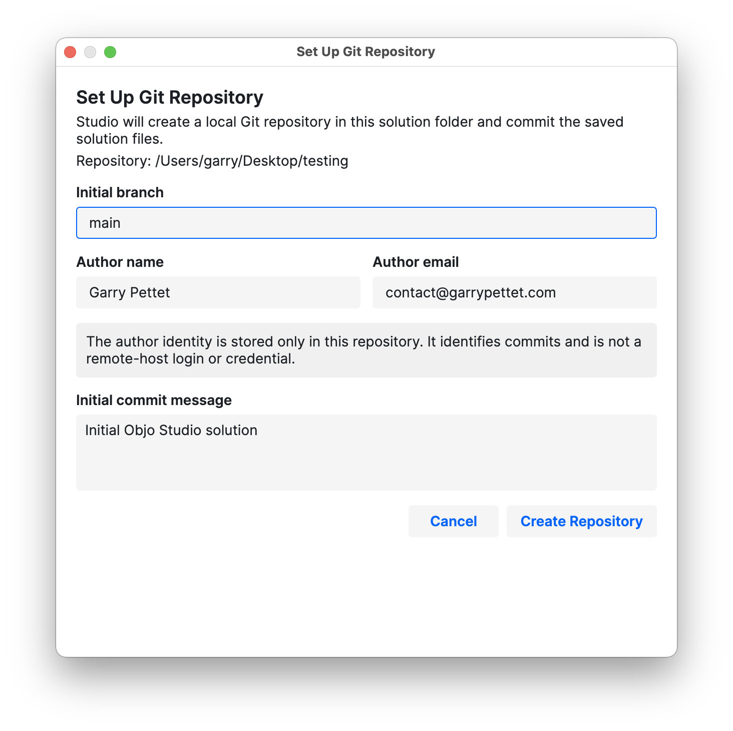 Git setup window