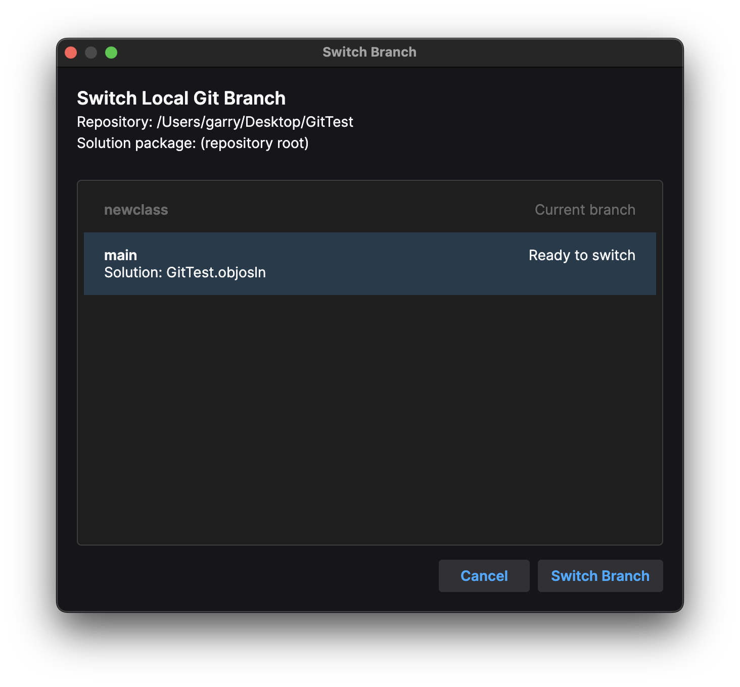 Git switch branch window