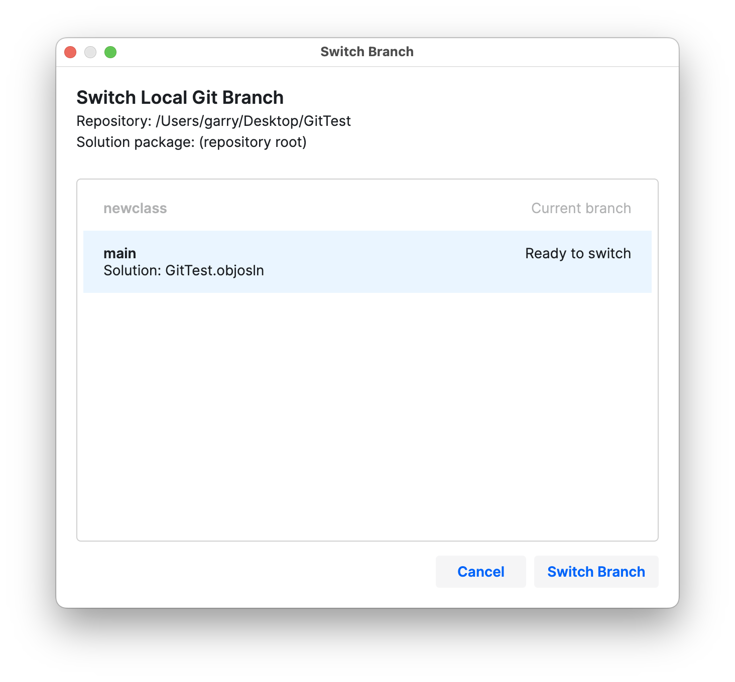 Git switch branch window