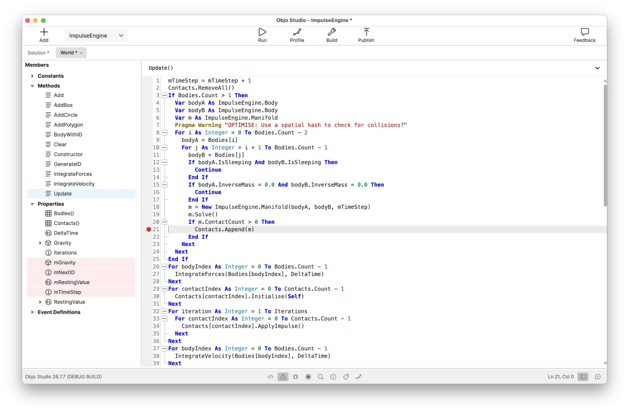Objo Studio code editor showing a statically typed Objo method
